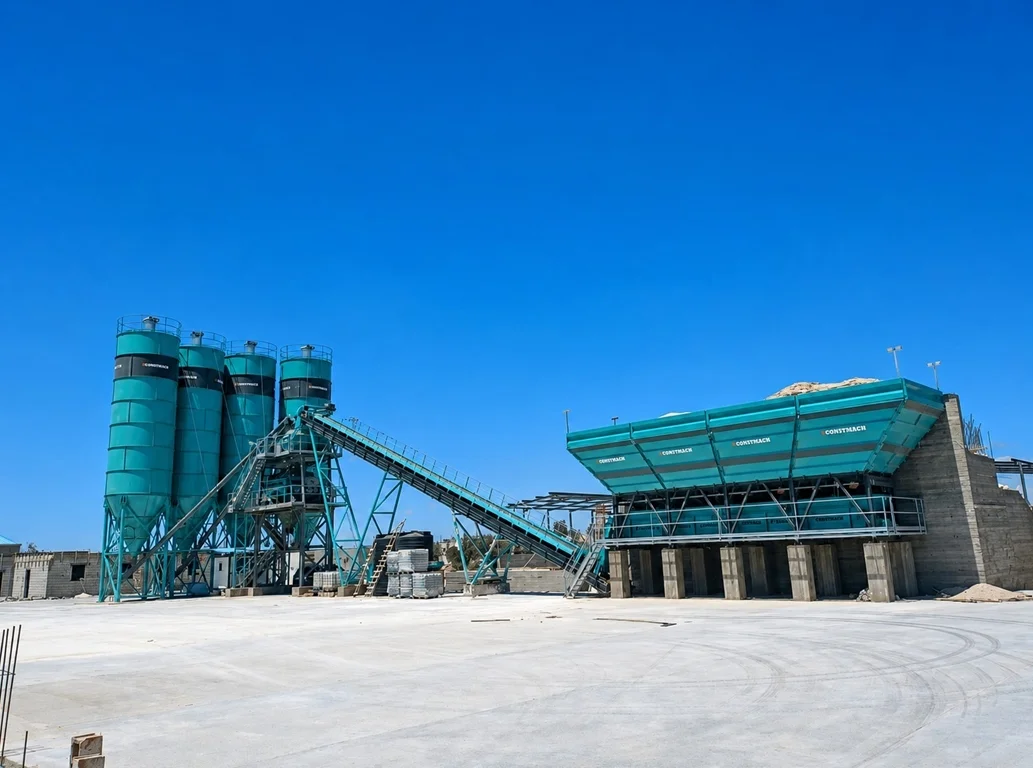 Constmach Stationary 120 Concrete Batching Plant Installed in Libya