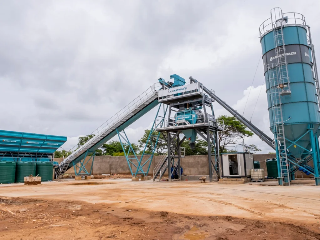 Constmach Stationary 100 Concrete Batching Plant Installed in Zambia