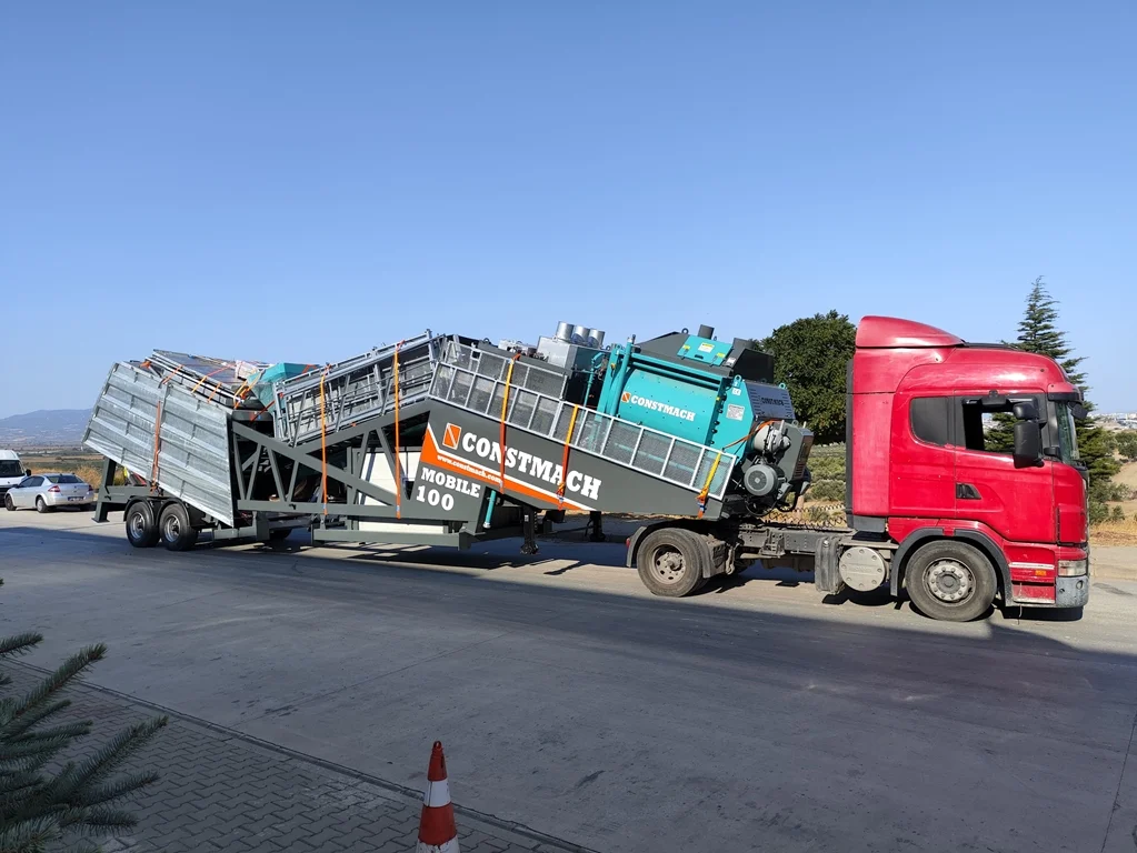 Constmach Mobile 100 Concrete Batching Plant Set for Delivery to Crete Island